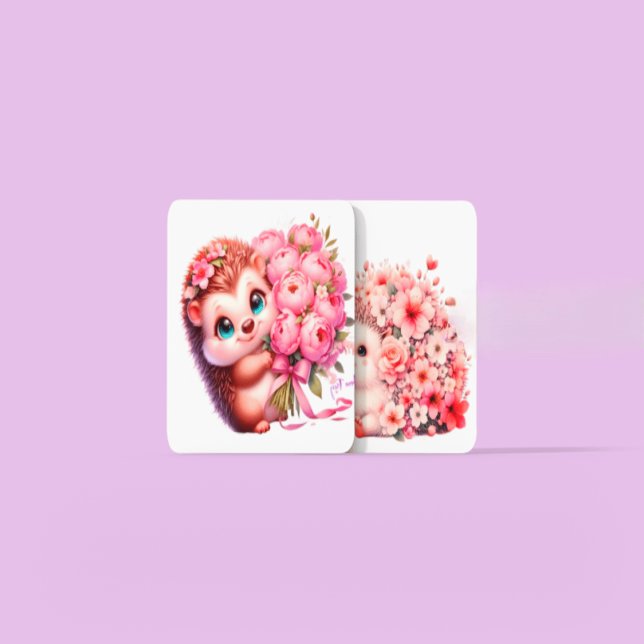  Cute Romantic Floral Hedgehog Duo Illustration Glass Coaster (Creator Uploaded)