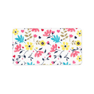 Cute romantic flowers hearts watercolour paint label