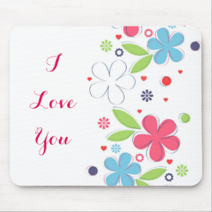 Cute romantic flowers illustration “I Love  You” Mouse Pad