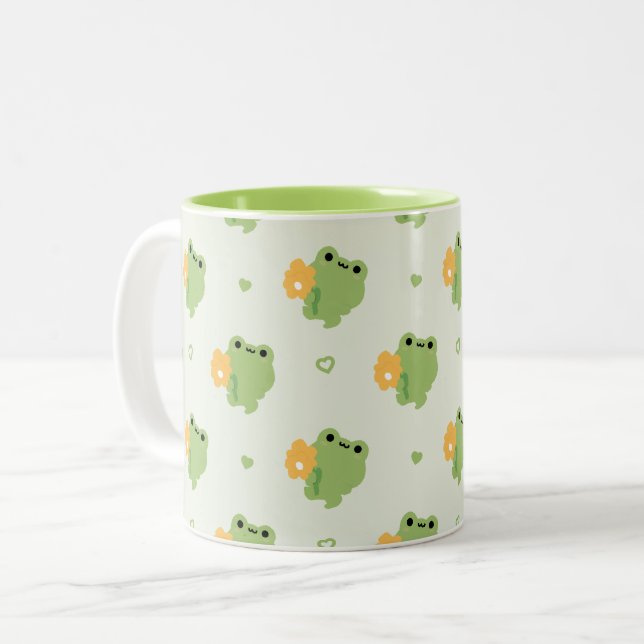 Cute Romantic Frog Two-Tone Coffee Mug (Front Left)