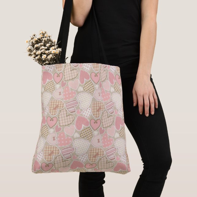 Cute Romantic Hearts Pattern Tote Bag (Close Up)