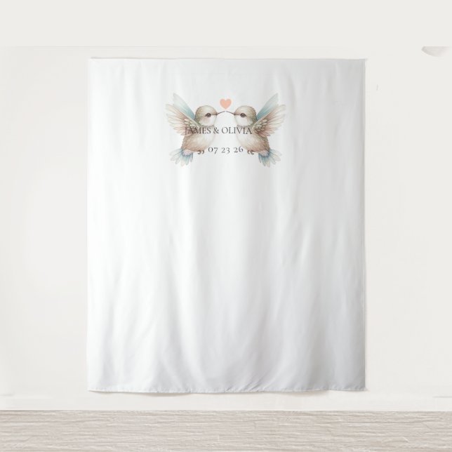 Cute Romantic Hummingbird Wedding Backdrop Tapestry (Front)