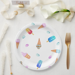Cute Romantic  Ice Cream and popsicle Birthday Paper Plate