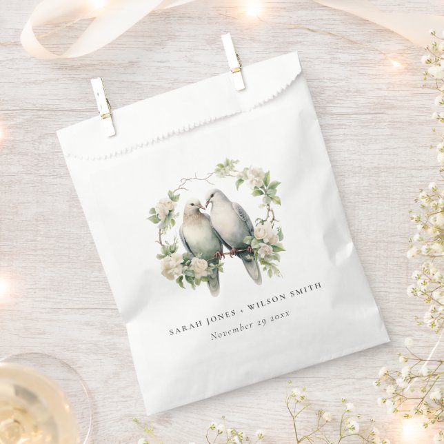 Cute Romantic Love Birds Botanical Wreath Wedding Favour Bag (Clipped)