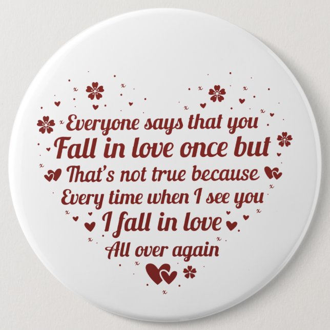 cute romantic love poem memory 6 inch round button (Front)