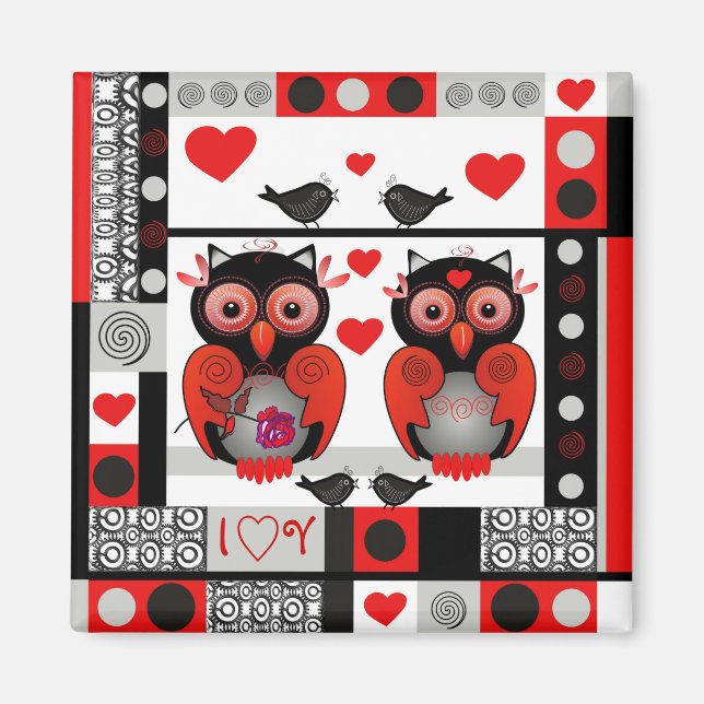 Cute romantic magnet with owls and text (Front)