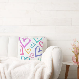 Cute Romantic Pastel Hearts Throw Pillow
