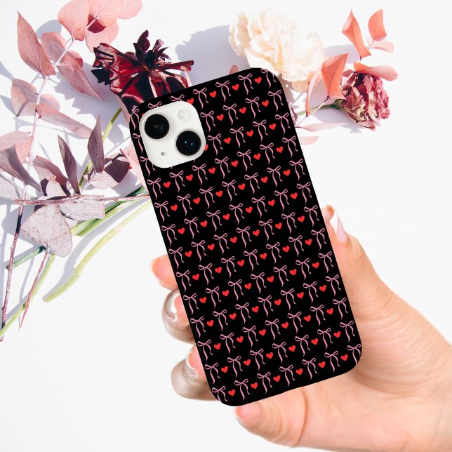 Cute Romantic Pink Bows & Red Hearts Case-Mate iPhone Case (Creator Uploaded)