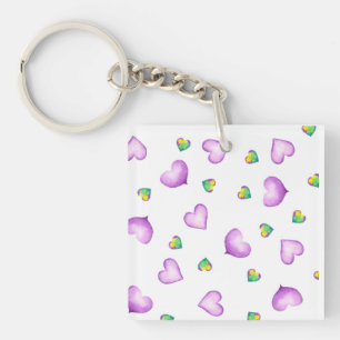 Cute Romantic Purple Heart Birthday Keychain