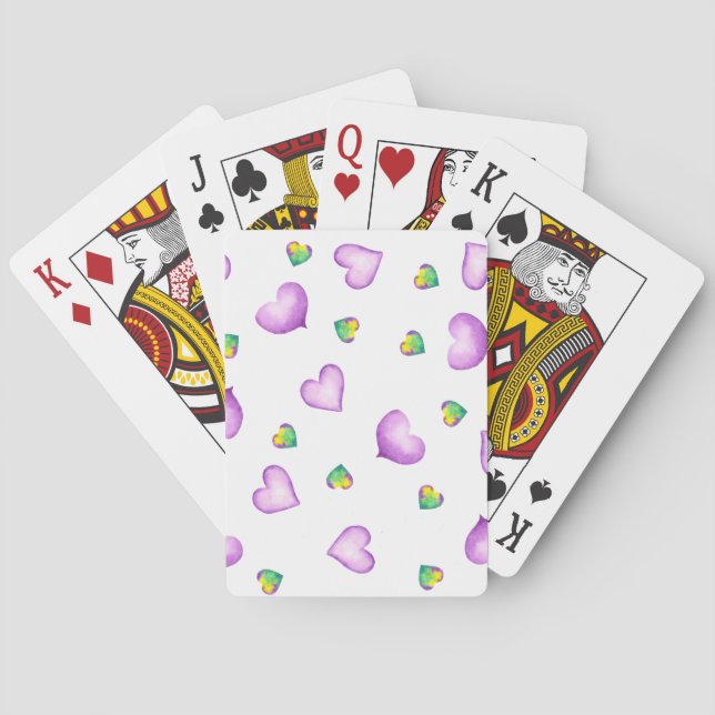 Cute Romantic  Purple Heart Valentine's Day  Playing Cards (Back)