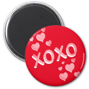 Cute Romantic Red Pink Hearts XOXO Magnet