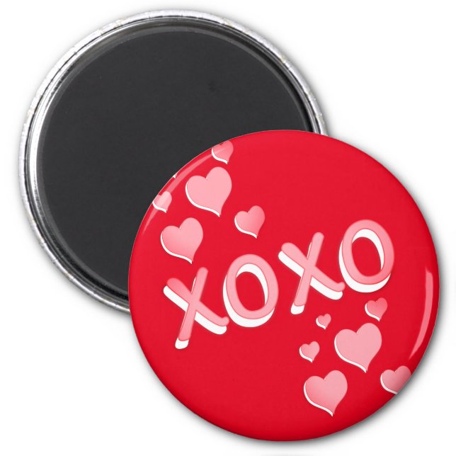 Cute Romantic Red Pink Hearts XOXO Magnet (Front)