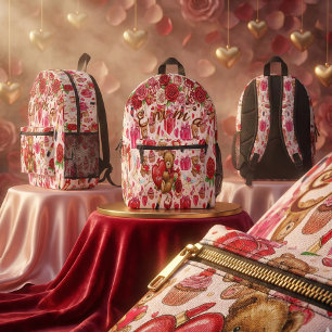 Cute Romantic Red & Pink Watercolor Love Pattern Printed Backpack