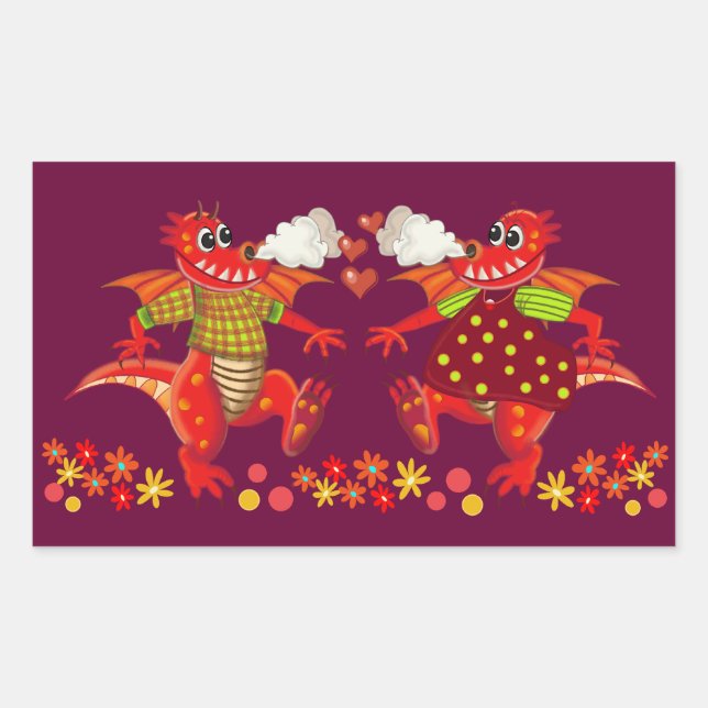 Cute romantic sticker with dagons in Love (Front)