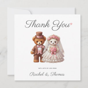 Cute Romantic Teddy Bear Groom and Bride Thank You Card