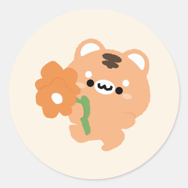 Cute Romantic Tiger Classic Round Sticker (Front)
