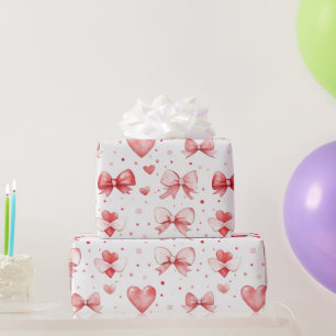 Cute Romantic Valentine Watercolor Bows & Hearts Wrapping Paper