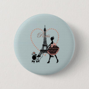 Cute romantic vintage girl silhouette walking 2 inch round button