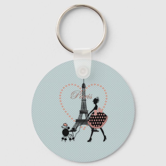 Cute romantic vintage girl silhouette walking keychain (Front)