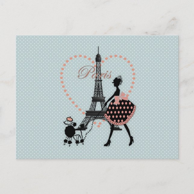 Cute romantic vintage girl silhouette walking postcard (Front)