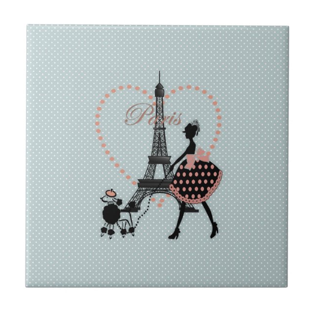Cute romantic vintage girl silhouette walking tile (Front)