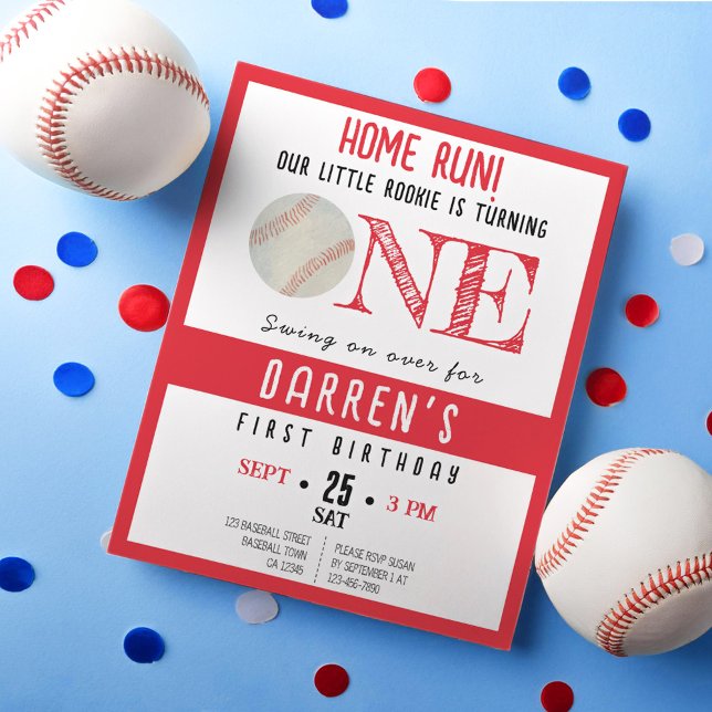 Cute Rookie Baseball Budget 1st Birthday Invite (Creator Uploaded)