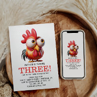 Cute Rooster Caricatures 3rd Birthday Party