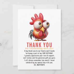 Cute Rooster Caricatures 3rd Birthday Party Thank You Card
