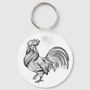Cute Rooster Country Farm Girl Farmer Chicken Keychain