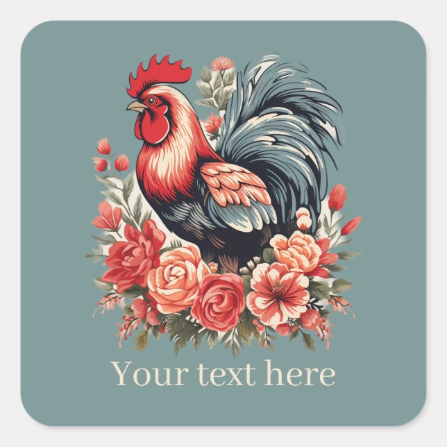 cute rooster lovers add message  square sticker (Front)