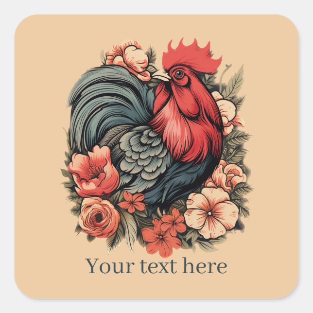 cute rooster lovers add message  square sticker (Front)