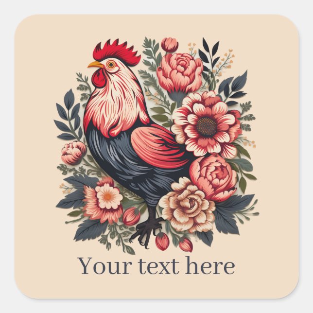 cute rooster lovers add message  square sticker (Front)