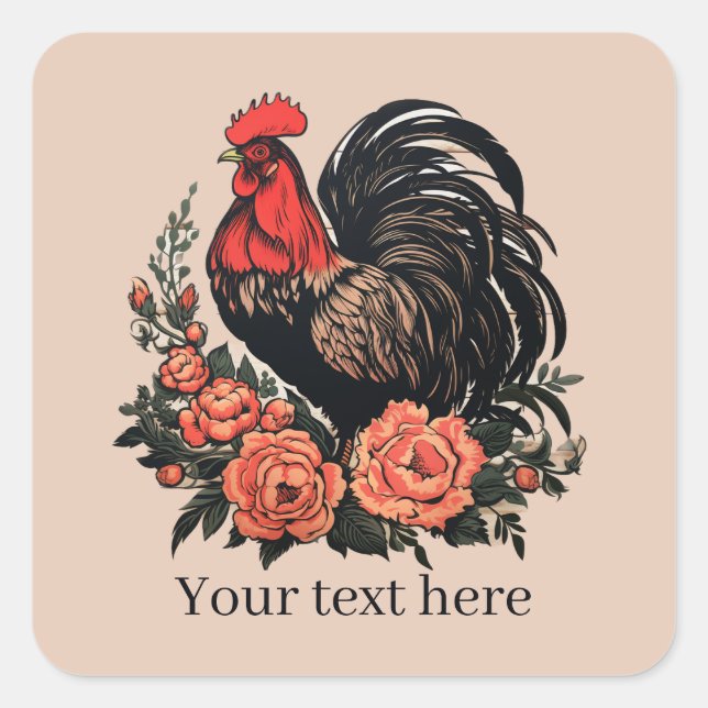 cute rooster lovers add message  square sticker (Front)