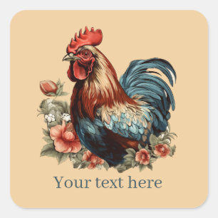 cute rooster lovers add message square sticker