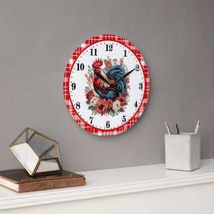 Cute rooster lovers kitchen large clock