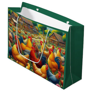 Cute rooster lovers party large gift bag