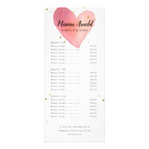 Cute Rose Aquarelle Coeur Salon Menu Service