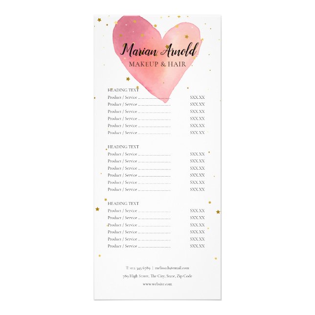 Cute Rose Aquarelle Coeur Salon Menu Service (Devant)