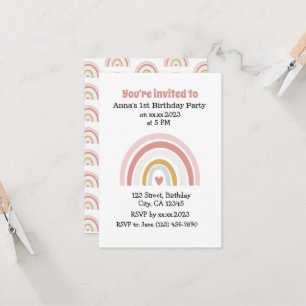 Cute Rose Arc-en-ciel Boho Chic Invitation d'anniv