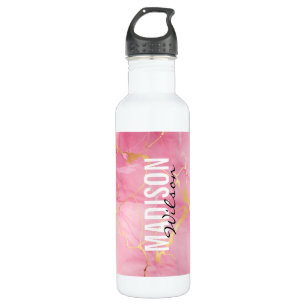 Cute rose blush pink faux glitter marble monogram  710 ml water bottle