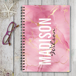 Cute rose blush pink faux glitter marble monogram notebook