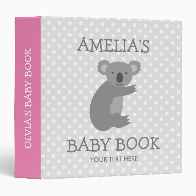 Cute rose et gris koala ours nouveau bébé classeur (Devant/Côté)