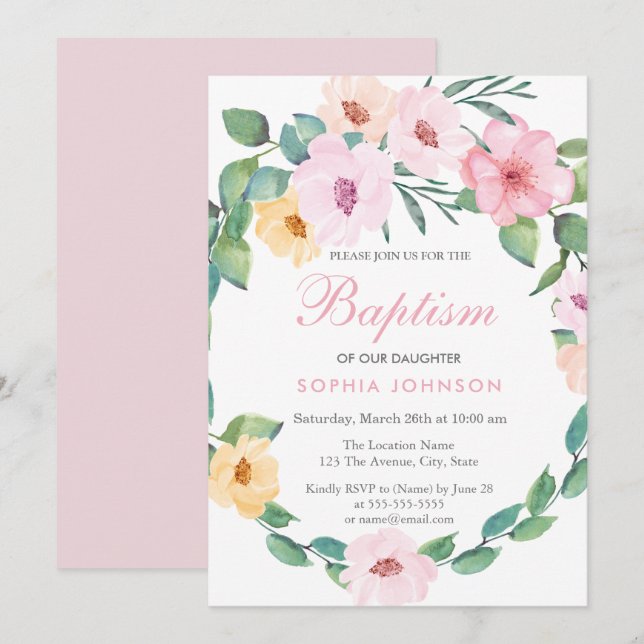 Cute rose feuille florale Invitation de la couronn (Devant / Derrière)