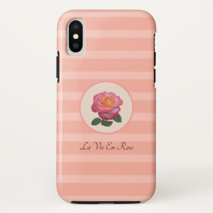 Cute Rose Flower on Coral Pink Striped Case-Mate iPhone Case