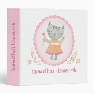 Cute Rose Girl Kitty Chat Classeur de l'école