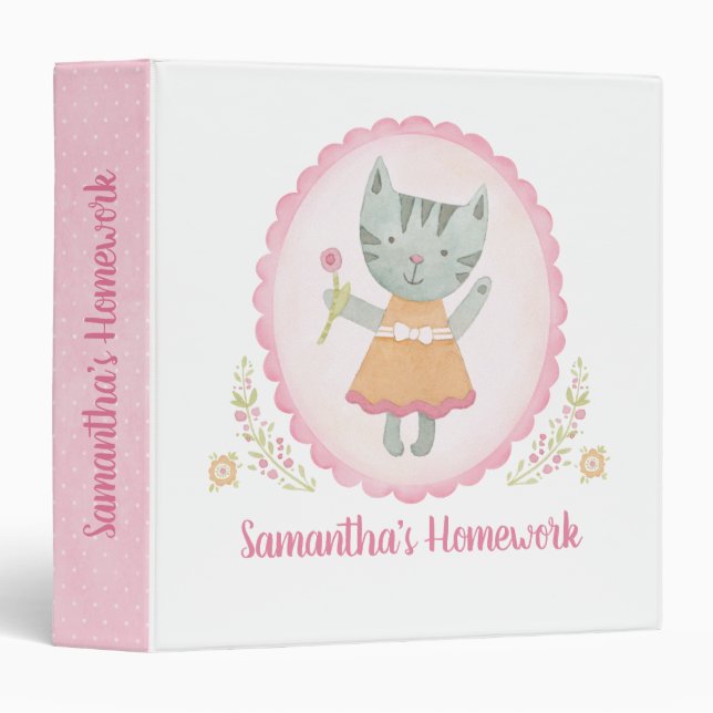 Cute Rose Girl Kitty Chat Classeur de l'école (Devant/Côté)
