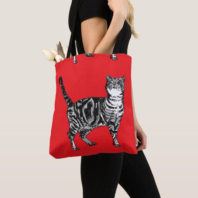 Cute Rose Girls Rouge Tabby Chat Sac fourre-tout d (De près)