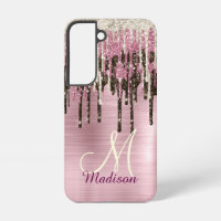 Cute Rose gold Brown Glitter Drips monogram