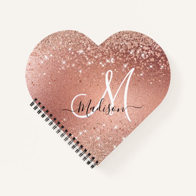 Cute rose gold faux glitter monogram notebook (Front)