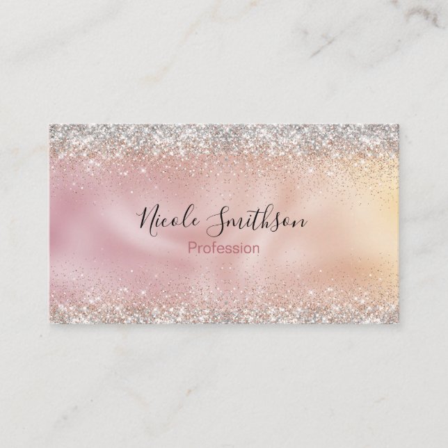 Cute rose gold faux silver glitter monogram appointment card (Front)
